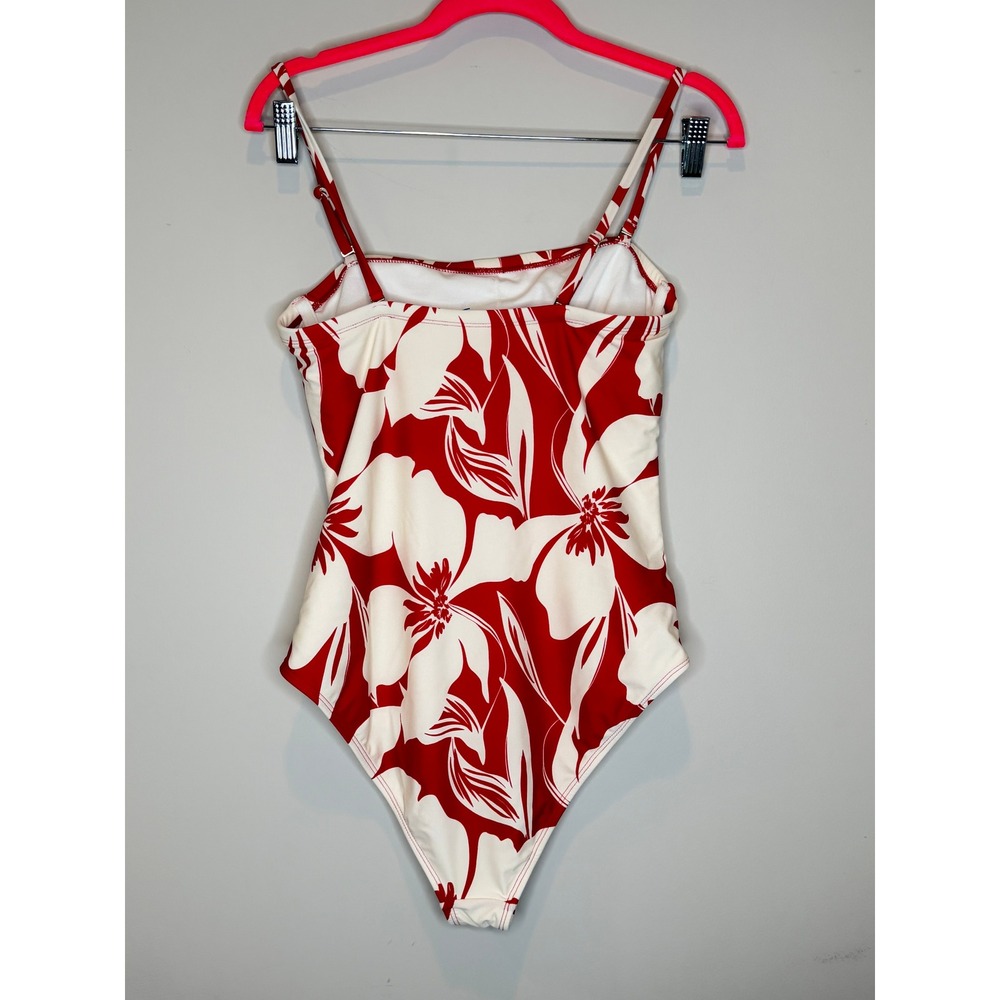 Shade & Shore Red White Floral One Piece Swimsuit Adjustable Straps Medium - Picture 4 of 8